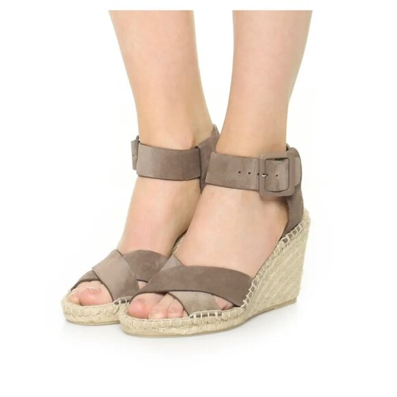 VINCE Stefania Suede Leather Espadrille Wedge Sandal Pumice Size 7M - Picture 4 of 8